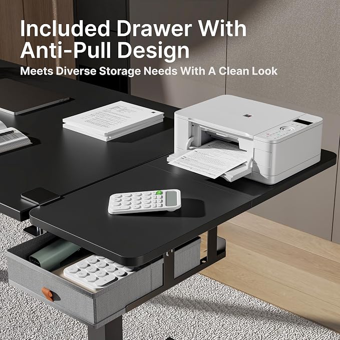 Desk Extender Tray, 28" x 12", with Storage Drawer, Large, Black | Desk Extension, Clamp on Desk Shelf, Clamp On Keyboard Tray for Office and Home, Workstation Organizer