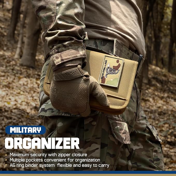WYNEX Tactical Notebook Padfolio 6 Ring Binder, 3.7x6.7 in Refill Paper | S-5.5x8.5" Zip Hardcover Notebook, 45 Sheets Line Paper, 1"O-ring Water-Resistant Planner, for Office College Field Gift