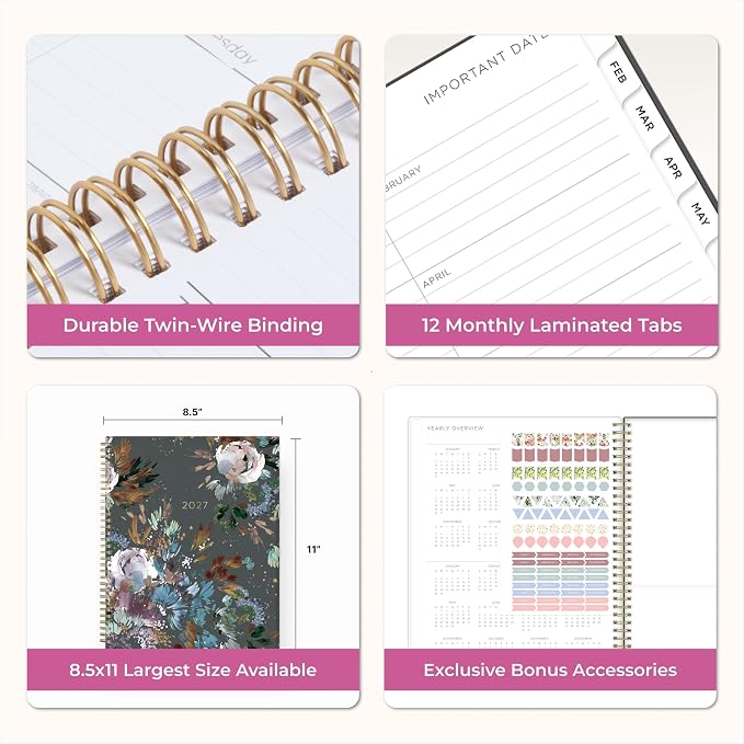 Blue Sky 2027 Weekly & Monthly Planner Calendar, 8.5"x11", Midnight Garden