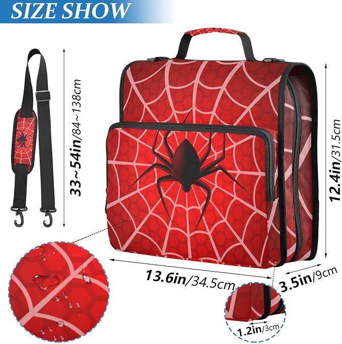 Fisyme Halloween Spider Web Zipper Binder 3 Ring with Zipper and Shoulder Strap Large Capacity Multi-Pocket Binder Organizer