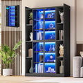 SEDETA 71" Tall 6-Tier Display Cabinet with Doors and Adjustable Shelves | Display Cases for Collectibles,Curio Cabinet with LED Lights & Acrylic Glass Doors for Bedroom Living Room Office,Black