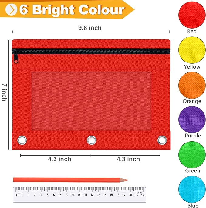Officygnet 48 Pcs Pencil Pouch for 3 Ring Binder, Bulk Pencil Case Pouch with Clear Window, Pencil Bags with Smooth Zipper, Pencil Pouch for School Office Classroom Supplies(6 Color)