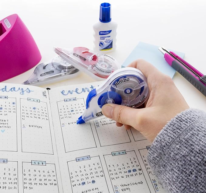 BAZIC Correction Tape Jumbo 5 mm x 394", Mini Instant Corrections, Easy to Use Applicator Tapes Roller White Out Tape Pen with Grip for Office & Home, 144-Packs