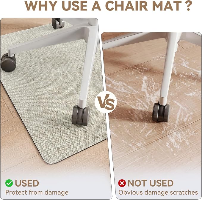 Office Chair Mat for Hardwood Floor Non Slip Protector Beige 35"x53" | PU Self-Adhesive Rolling Chair Mat for Under Desk, Large Duty Hard Floor Protectors for Wood/Tile, Desk Rug for Home Office