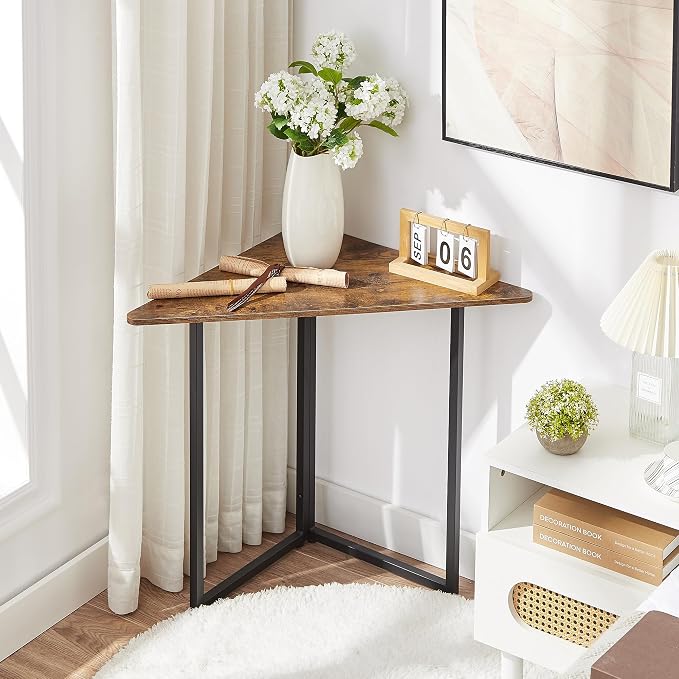 VECELO Corner Desk,Office Tables for Living Room for Small Space Triangle Computer Desk with Steel Frame Corner Shelves with Metal Frame Writing Desk for Workstation Classic Brown 31.1" 2 Set