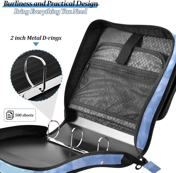Wolf Winter 3 Ring Binder Bag 1.5 inch Binder Organizer with Zipper Shoulder Strap 500 Sheet Documents Storage for School Office