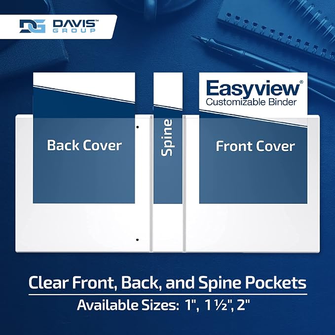 Easyview 3-Ring Binder, Clear-View Cover, 2" Round Rings, 4 Pack | Heavy-duty binder, fits 8.5" x 11" paper, fashion colors, customizable cover, made in Canada, ideal for school or office use