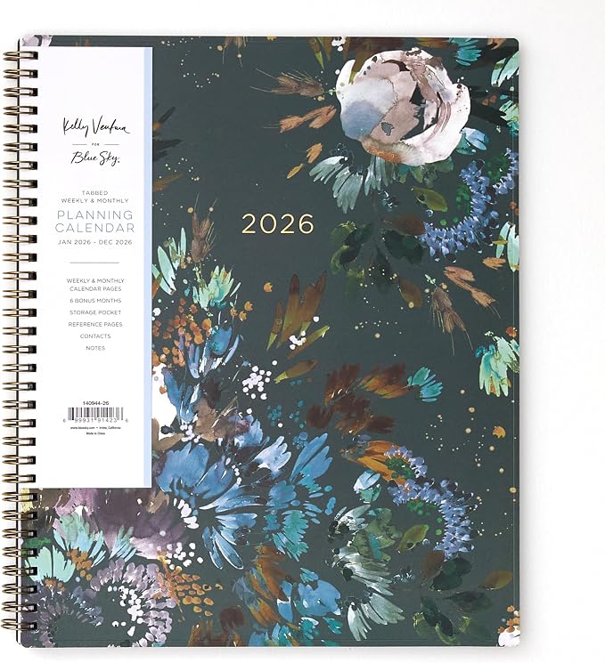 Blue Sky 2026 Weekly & Monthly Planner Calendar, 8.5"x11", Midnight Garden