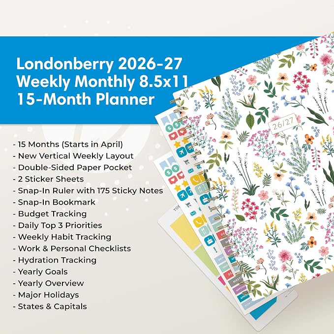 Blue Sky 2026-2027 Weekly & Monthly Academic Planner, 8.5"x11", Londonberry
