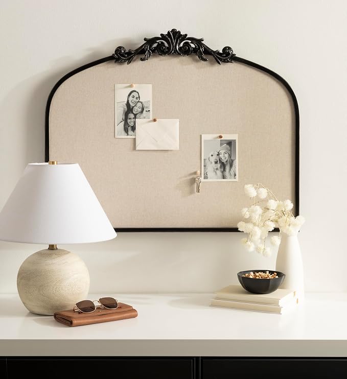Kate and Laurel Arendahl Vintage Ornate Framed Wide Arch Pinboard | 30 x 24, Black, Fabric Pinning Surface, Vintage Crown, Use as Motivational Vision Board or Wall Organizer, Dorm Room Decor