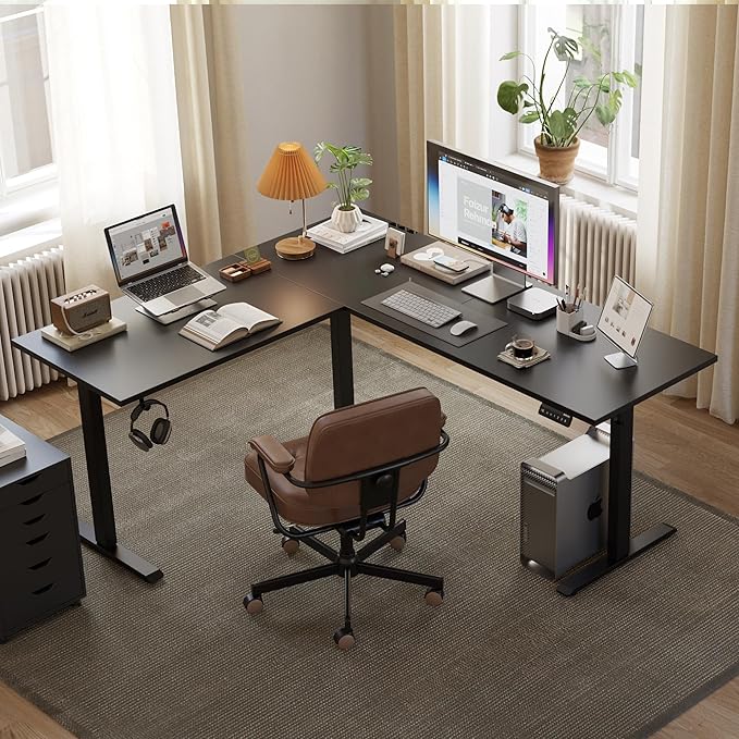 Agilestic 63 x 55 Inch L Shaped Electric Standing Desk, Black | Corner Desk, Ample Workspace, Memory Presets, Hooks, Stable Steel Frame,176 lbs Capacity, Easy Assembly, Splice Board