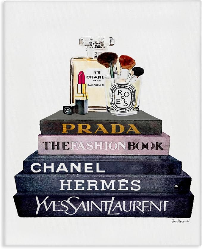 'Glam Fashion Book Set With Makeup'| Canvas Art | Stupell Industries | 16 x 20 Inches, Easy to Hang and Sturdy, Made in USA, by Amanda Greenwood
