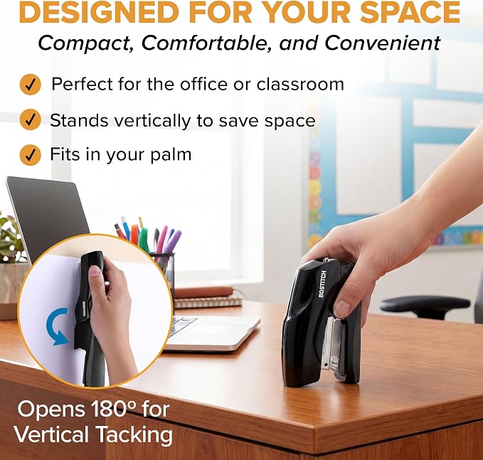 Bostitch Office Heavy Duty Stapler, 40 Sheet Capacity, No Jam, Half Strip, Fits into the Palm of Your Hand, for Classroom, Office or Desk, Charcoal