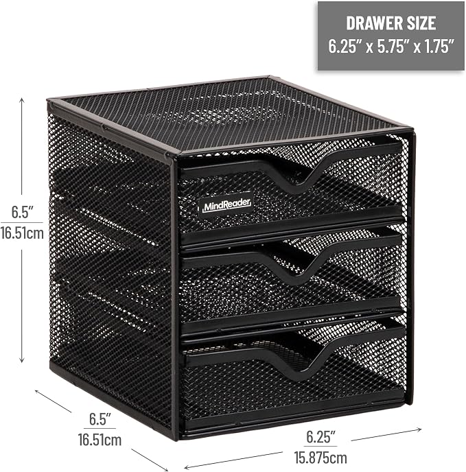 Mind Reader Desktop Accessory Storage, Desk Supplies, Organizer, Office, Metal Mesh, 6.25" L x 6.5" W x 6.5" H, Black