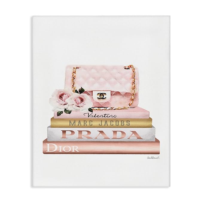 Stupell Industries Pink Purse Gold Bookstack Glam Fashion Watercolor Design, Designed by Amanda Greenwood Wall Art, 36 x 1.5 x 48, Canvas | Stupell Industries | 36 x 48 Inches, Easy to Hang and Sturdy, Made in USA, by Amanda Greenwood