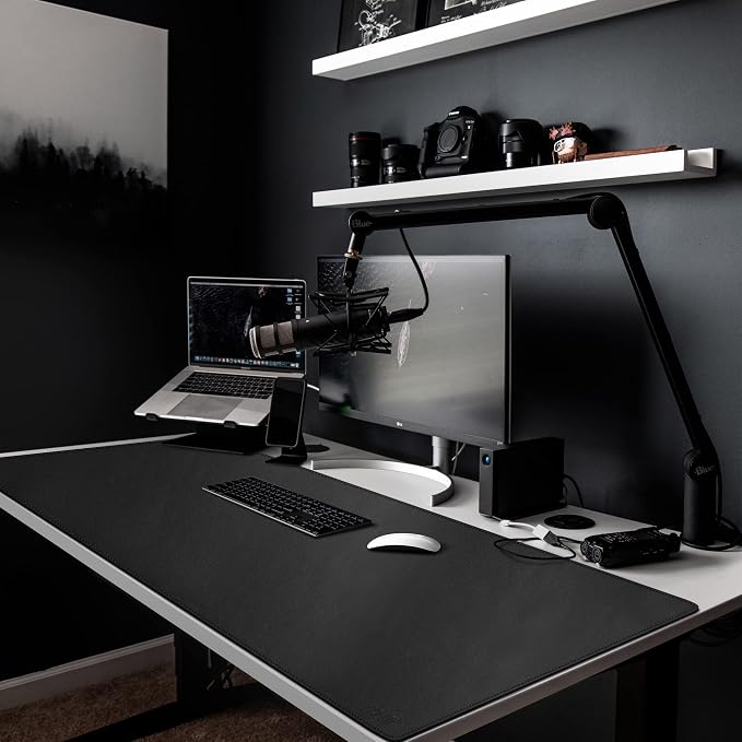 Cacoy 59"x27.5" Leather Desk Mat, Waterproof Office Desk Pad Blotter, Black | Leather Desk Protector for Office Large Water-Resistant Keyboard Gaming Mouse Pad Extended Non-Slip Stitched Edge Writing Pad