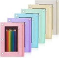 Lanpn 6 Pcs Pencil Pouch for 3 Ring Binder, 2 Pocket Zipper Binder Pouch, Pastel Binders Pencil Case, School Supplies for Boy Girl Student Office Home, Reinforced Grommets, Clear Window, Micro Mesh