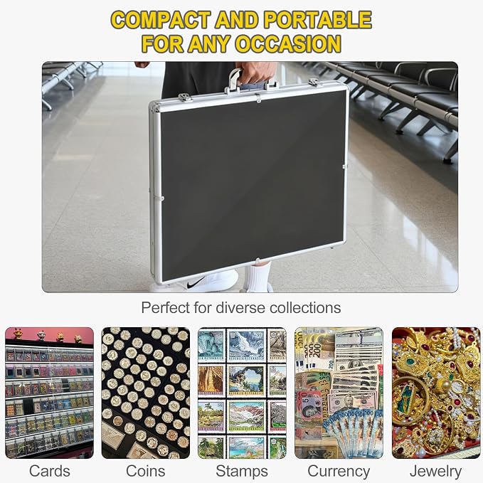 Aluminum Trade Show Display Case – 24"x20" Trading Cards Tabletop Showcase | Locking, for Sports Cards, TCG, Jewelry, Lightweight & Portable–for Exhibitions, Conventions, and Collectibles, Silver