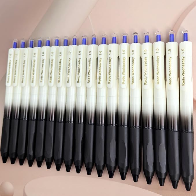 Fengtaiyuan Retractable Gel Pens, 1.0mm Bold Point Quick Dry Blue Ink, 18 Pack, Gradient Black-White Barrel with Ergonomic Non-Slip Grip, Smooth Writing