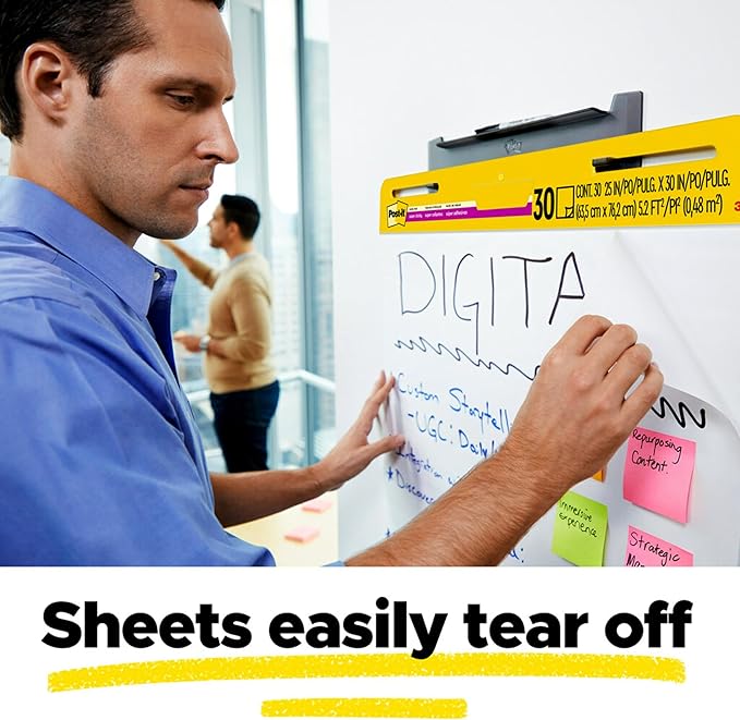 Post-it Super Sticky Easel Pad, 25 x 30 Inches, 30 Sheets/Pad, 6 Pads, Large White Premium Self Stick Flip Chart Paper, Super Sticking Power (559VAD6PK)