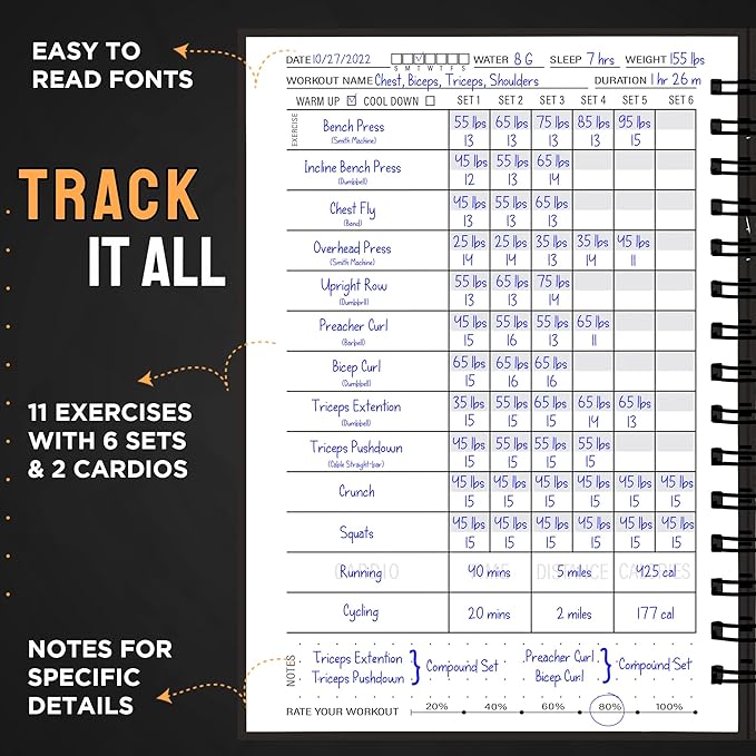 Nextnoid Hardcover Fitness Planner Workout Journal for Women & Men - Undated A5 Sturdy Workout Notebook to Track Gym & Home Workouts - Green Separately Packaged 2 Pieces