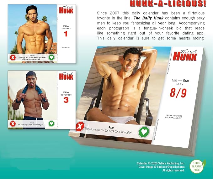 Daily Hunk 2027 Daily Desk Calendar: Boxed Page-a-Day Eye Candy Calendar with Day-to-Day Hot Guys, Sexy Smiles & Shirtless Hunks