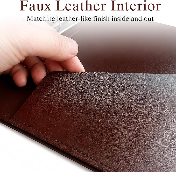 Vintage Faux Leather 3-Ring Binder, 2-Inch Spine, Round Ring, Fits Letter Size 8.5" x 11" Paper, Built-in Interior Pockets, Professional Document Binder (Brown, 2 Inch)
