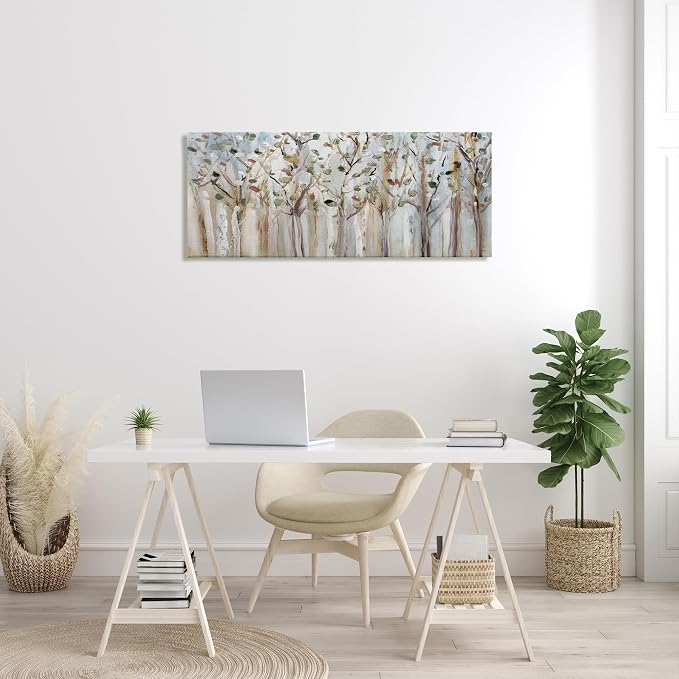 Stupell Industries Bare Branch Trees Birch Forest Fall Twigs Abstract Painting, Design by Susan Jill, Grey, 48 x 20 | Stupell Industries · By Susan Jill · Ready to hang · Nature inspired decor · Made in USA