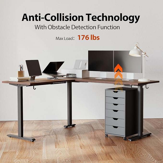 Agilestic 63 x 55 Inch L Shaped Electric Standing Desk, Dark Walnut | Corner Desk, Ample Workspace, Memory Presets, Hooks, Stable Steel Frame,176 lbs Capacity, Easy Assembly, Splice Board