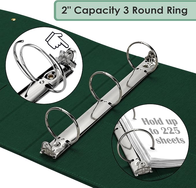 EYROZILL 3 Ring Binder 2 Inch, Binder for Letter Size (11" x 8.5") with 5 Tab Dividers, File Folder Labels and Low Profile Clipboards, Blackish Green