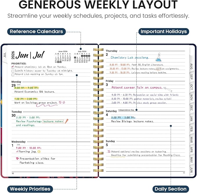 Taja Planner 2026-2027, Jul 2026-Jun 2027 Monthly & Weekly Calendar Planner | 6.3" x 8.5", Hardcover Academic Calendar, Teacher Student Agenda Book with Tabs, School Office Supplies, Lunar Flight