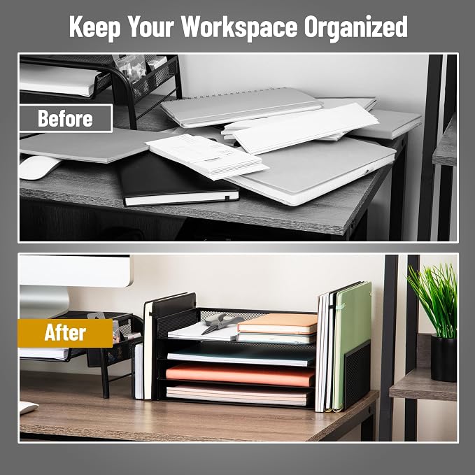 Mind Reader Desktop Organizer, File Storage, Paper Tray, Workspace, Office, Metal Mesh, 16.75"L x 9.15"W x 6"H, Black