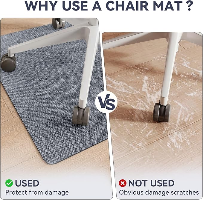 Office Chair Mat for Hardwood Floor Non Slip Protector Grey 35"x53" | PU Self-Adhesive Rolling Chair Mat for Under Desk, Large Duty Hard Floor Protectors for Wood/Tile, Desk Rug for Home Office