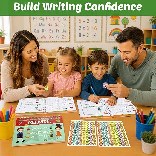 Premium 7 Magic Grooved Writing Practice Kids Books Reusable Hand Writing Practice Book Education Learn Home School Childrens Books Ages 3-8 Preschool