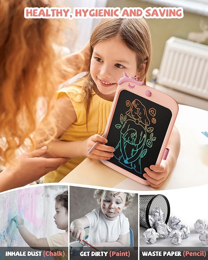 10 Inch Writing Tablet for Kids, Unicorn Toys Gifts for Girls Aged 3-5, Toddler Girl Toys Kids Educational Toys Travel Toys, Birthday Gift for 3 4 5 6 7 8 9 Year Old Girl(Pink)