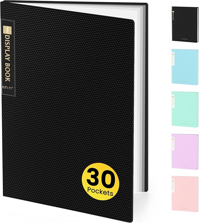 Sooez Binder with Plastic Sleeves 30-Pocket, Displays 60 Pages, 8.5"x11" | Presentation Folders with Clear Sheet Protectors, Art Portfolio Binder for Certificate & Office Project Folder