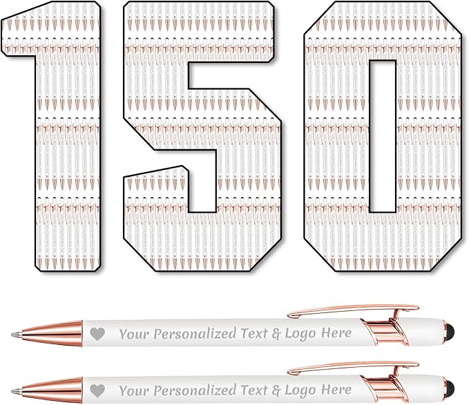 STREADVE 150 Personalized Custom Pens Engraved Writing Pen with Name Logo, Customized Promotional Items Stylus Pen Gifts for Communion Wedding Men Women Realtor Business, White