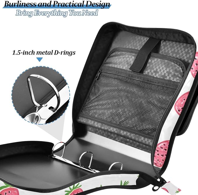 Zipper Binder Strawberry 3 Ring Binder with Shoulder Strap 500 Sheet Capacity Storage Organizer Trapper Keeper File Folder