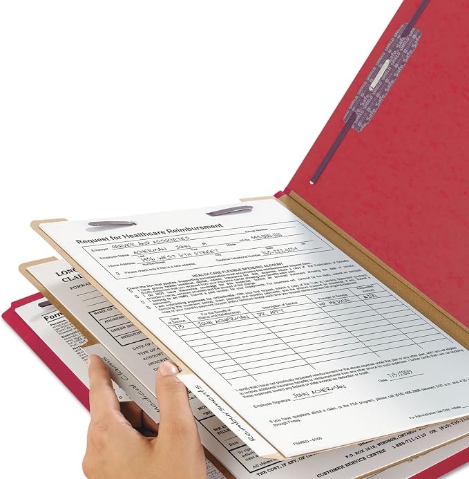 Smead Pressboard Classification File Folder with SafeSHIELD Fasteners, 2 Dividers, 2" Expansion, Letter Size, Bright Red, 10 per Box (14031)