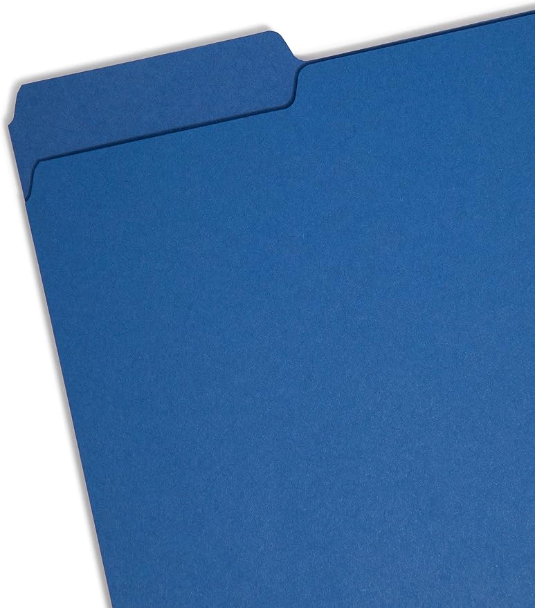 Smead Interior File Folder, 1/3-Cut Tab, Letter Size, Navy, 100 per Box, Expandable File Folders for Filing Cabinet