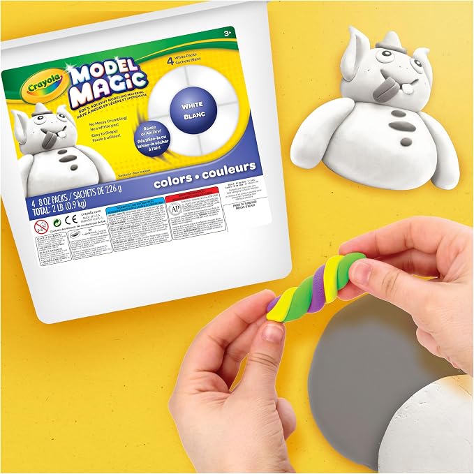 Crayola Model Magic White, 4‑Pack (8 oz Each), Teacher Must Haves & Classroom Essentials, Air‑Dry Modeling Material for Kids, Sculpting Craft Clay Alternative, Ages 3+