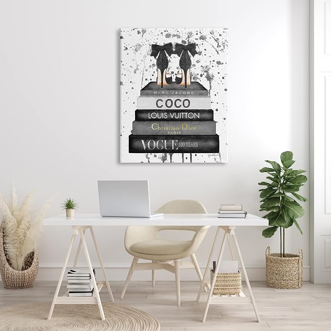 Glam Fashion Books and Heels, 36 x 48 Inch Canvas Wall Art | Stupell Industries · By Amanda Greenwood · Ready to hang · Chic gift for fashion lovers · Made in USA