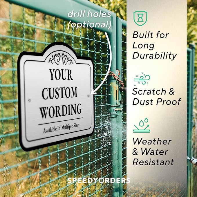 Custom Decorative Metal Signs, Personalized Aluminum Driveway Sign, Waterproof Made In USA - Metallic Silver 10x7 In
