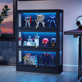 Display Cabinet with Acrylic Glass Doors,3-Tiers Curio Cabinet with LED Lighting for Collectibles, Collectibles Toy Organizers Rack & Display Shelf Display Case Storage Cabinet, Black