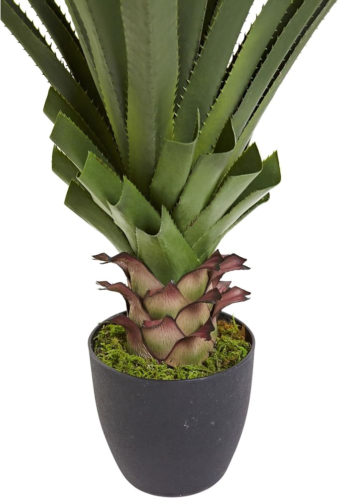 Nearly Natural 4 ft Artificial Spiked Agave Plant with Nursery Pot | Faux Succulent Greenery, Lifelike Spiky Leaves, Desert Inspired Indoor Decor