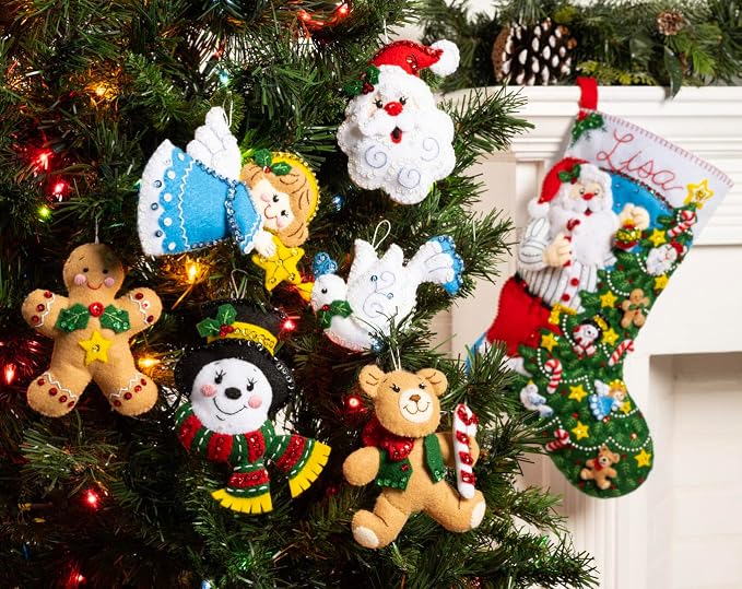 Bucilla Felt Applique 6 Piece Ornament Making Kit, Holiday Favorites, Perfect for DIY Arts and Crafts, 89577E