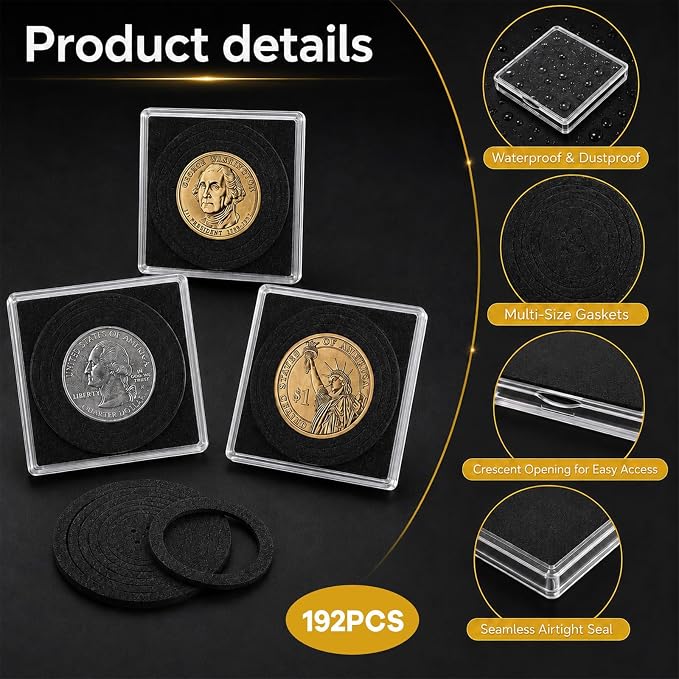 192 Pcs Plastic Coin Holders with 5 Sizes Adjustable Silver Dollar Coin Holder Capsule Protectors Snap Holders Silver Dollar Protection Cases for Collection Supplies Storage Display （20-40mm）