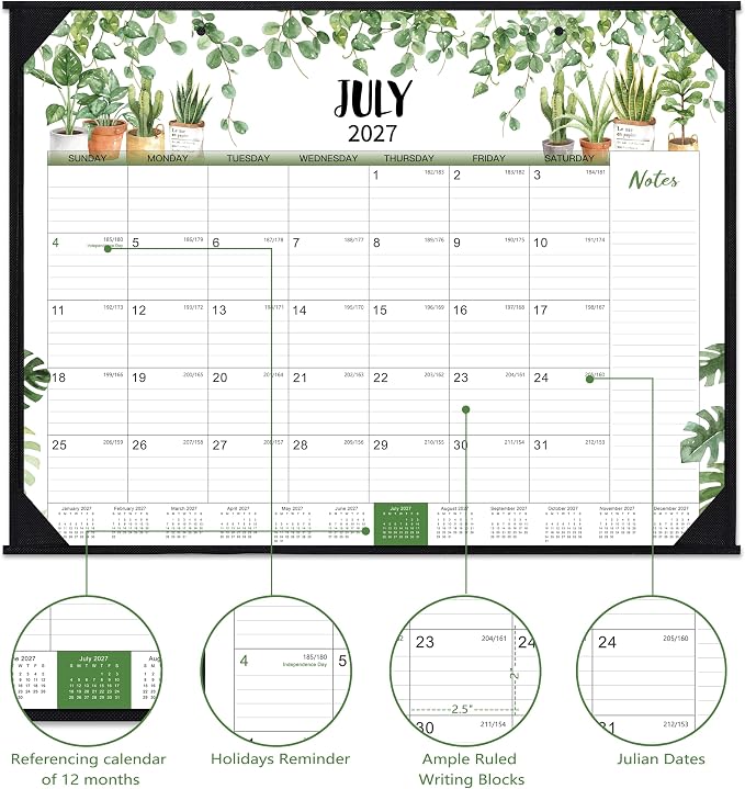 2027 Desk Calendar - Large Desk Calendar 2027 22x17, Jan. 2027 - Dec. 2027, 2027 Large Calendar, 12 Months, Corner Protectors - Plants