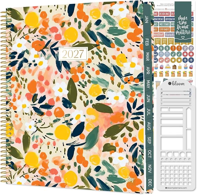 bloom daily planners 2027 Planner for Women (8.5" x 11") - Weekly & Monthly Calendar Year (January to December) Softcover Agenda Book Organizer with Stickers & Stencil - Citrus Grove