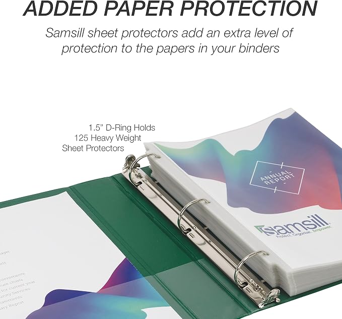 Samsill Durable 1.5 inch 3 Ring Binder, D Ring Binder, 100% Recycled Chipboard, Green, 4 Pack